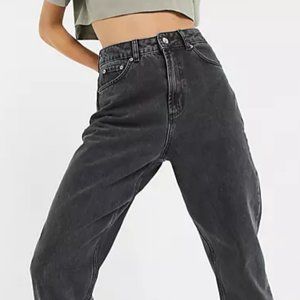 ASOS High Rise Mom Jeans in Washed Black